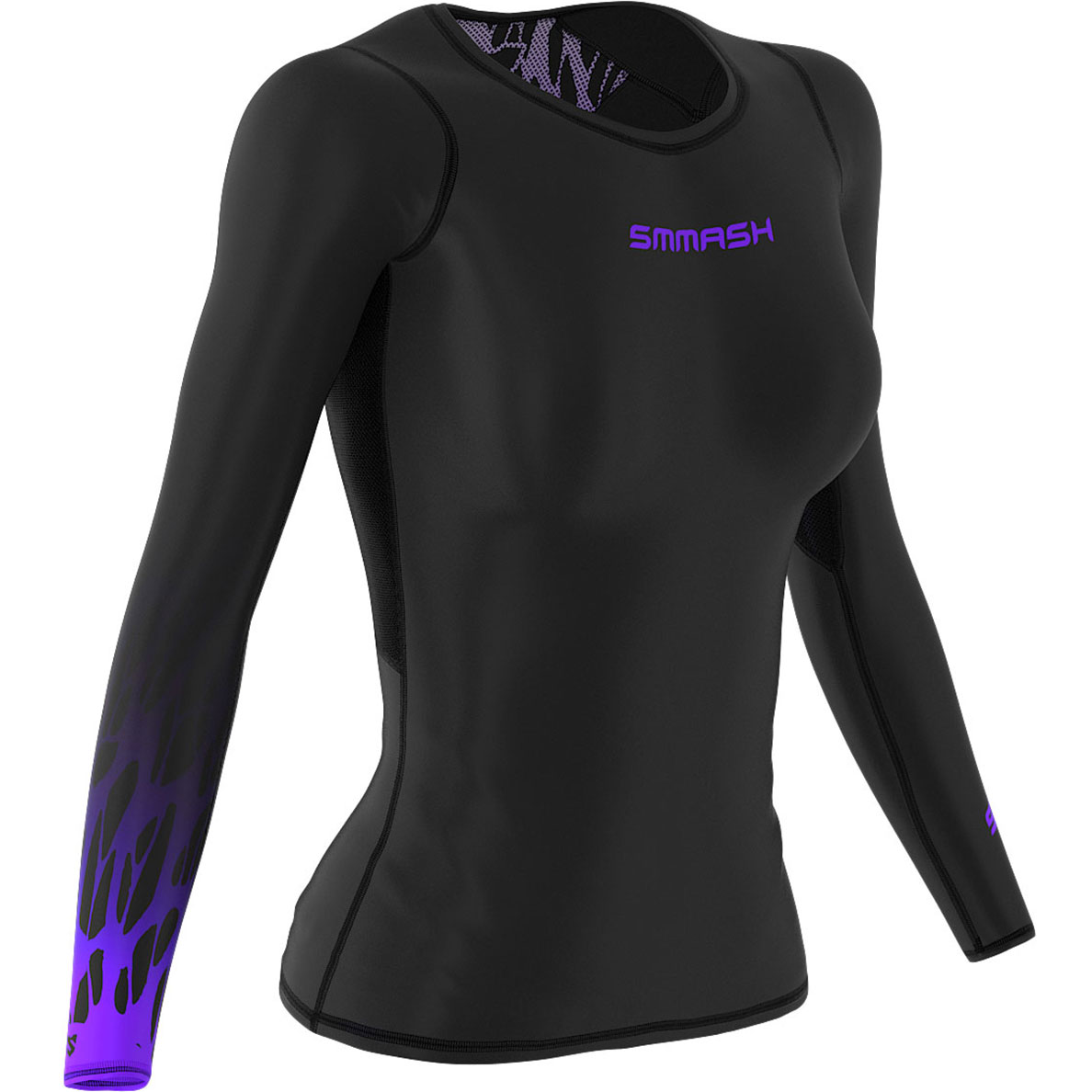 Damska koszulka kompresyjna – czarna fioletowy gradient - SMMASH  WILD