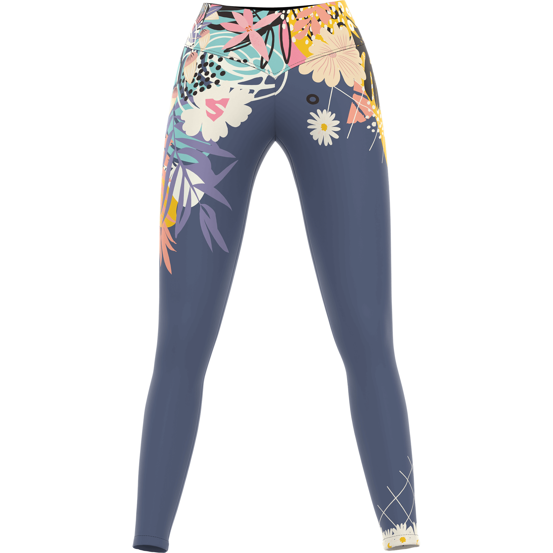 Legginsy Treningowe Wysoki Stan Z Motywem Kolorowych Kwiatów DAISY