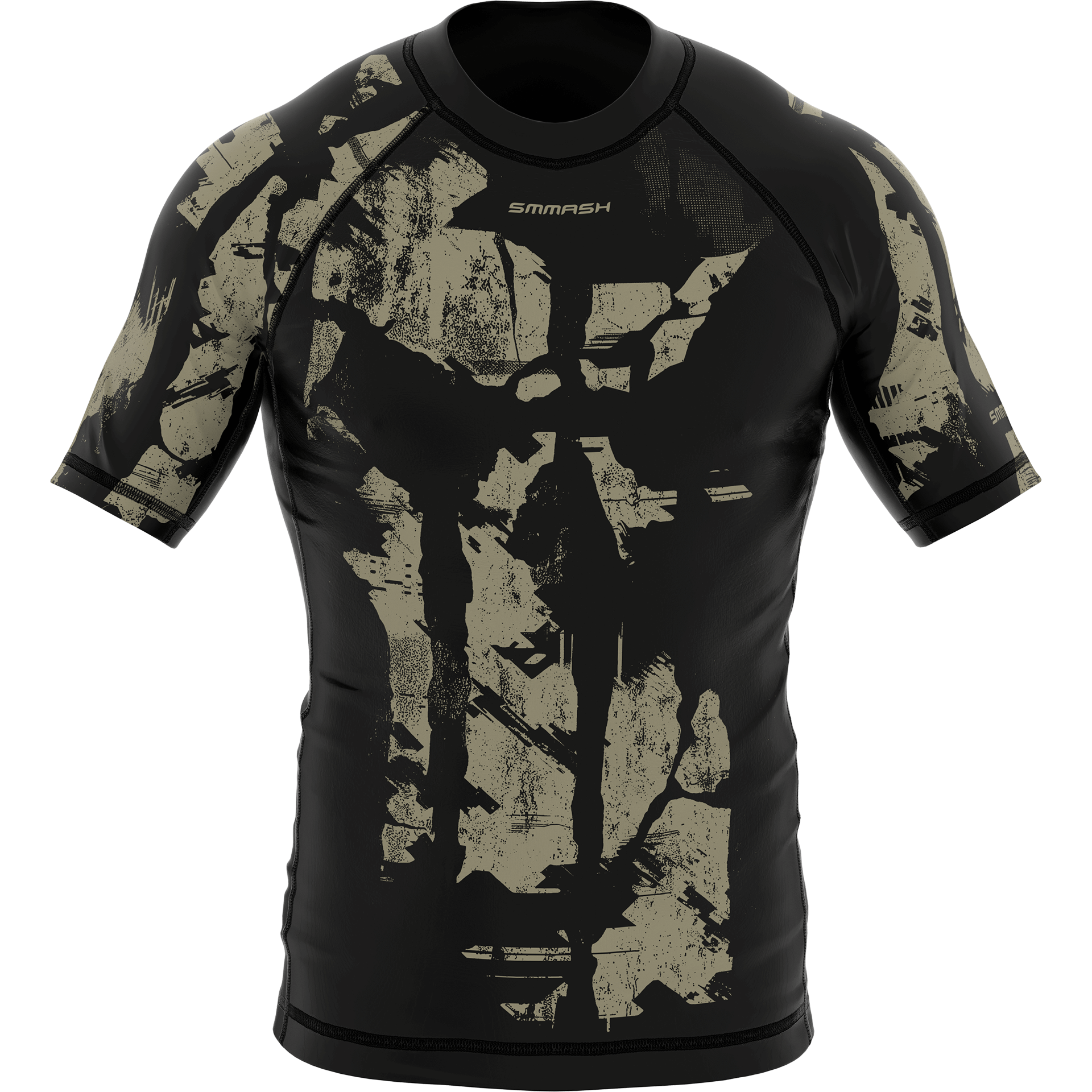 Rashguard MMA z krótkim rękawem – czarny z motywem otarć PUNISHER