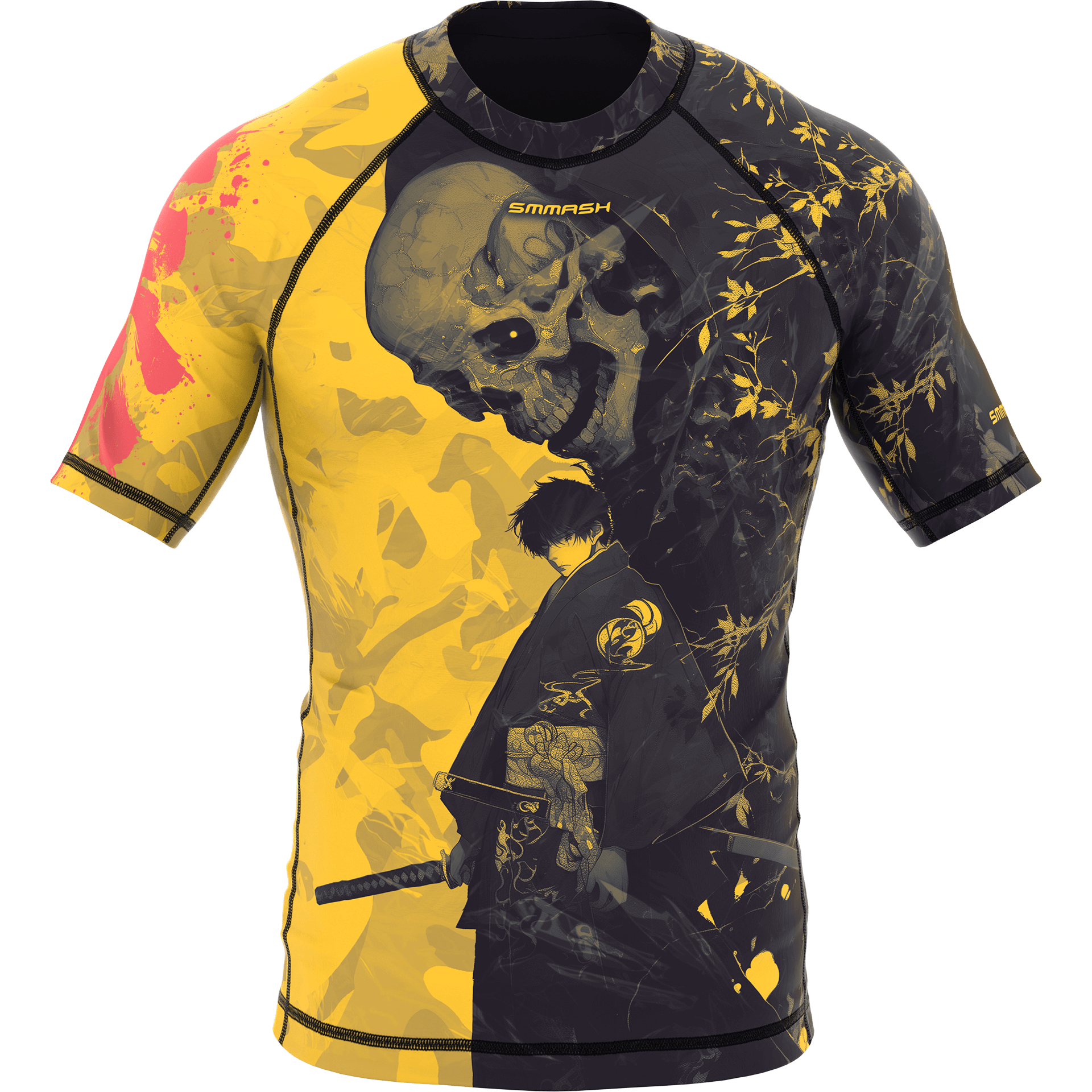 Rashguard SMMASH Czaszka – Krótki Rękaw, Czarny i Żółty SHINU MADE