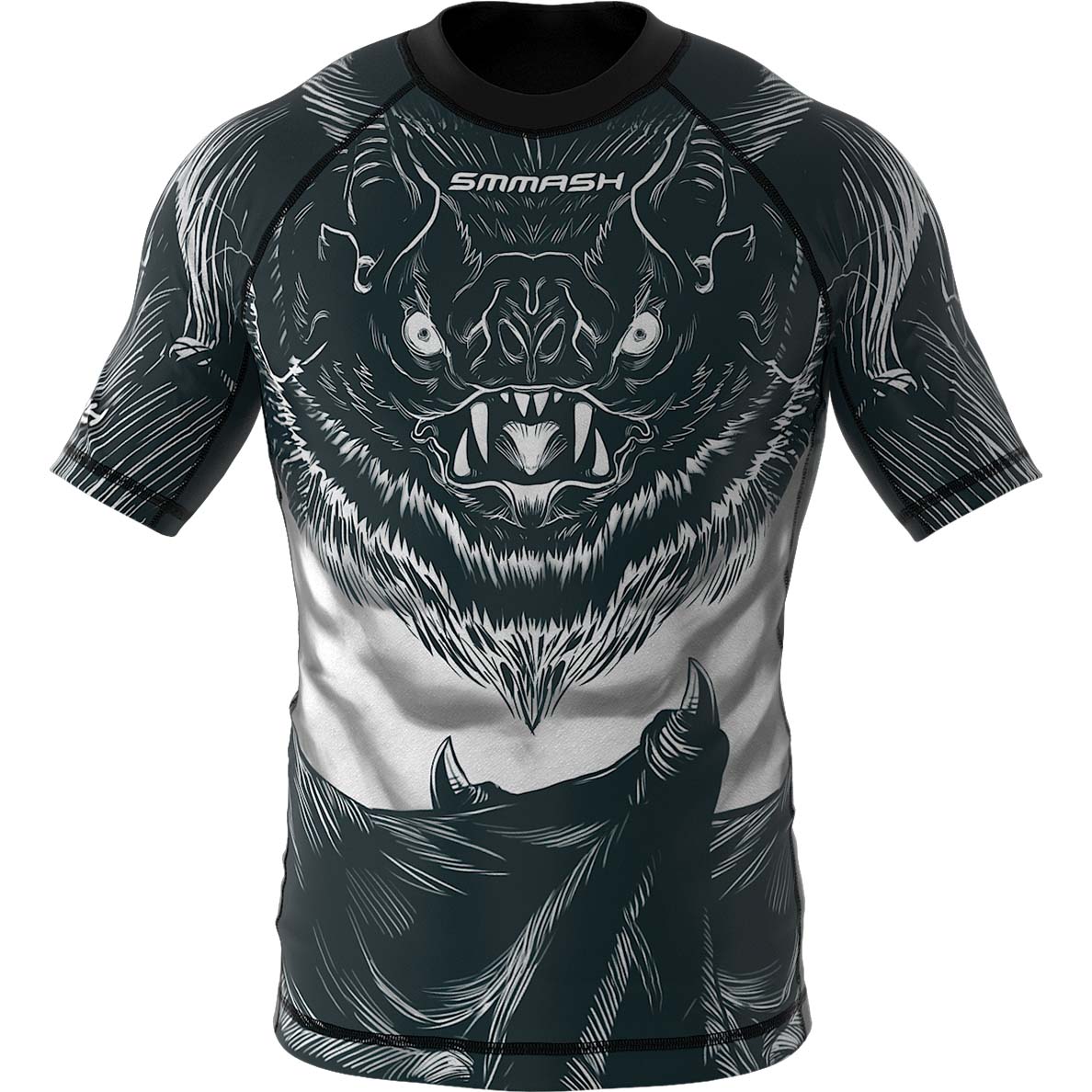 Rashguard MMA Z Krótkim Rękawem Na Siłownię BLACK WING