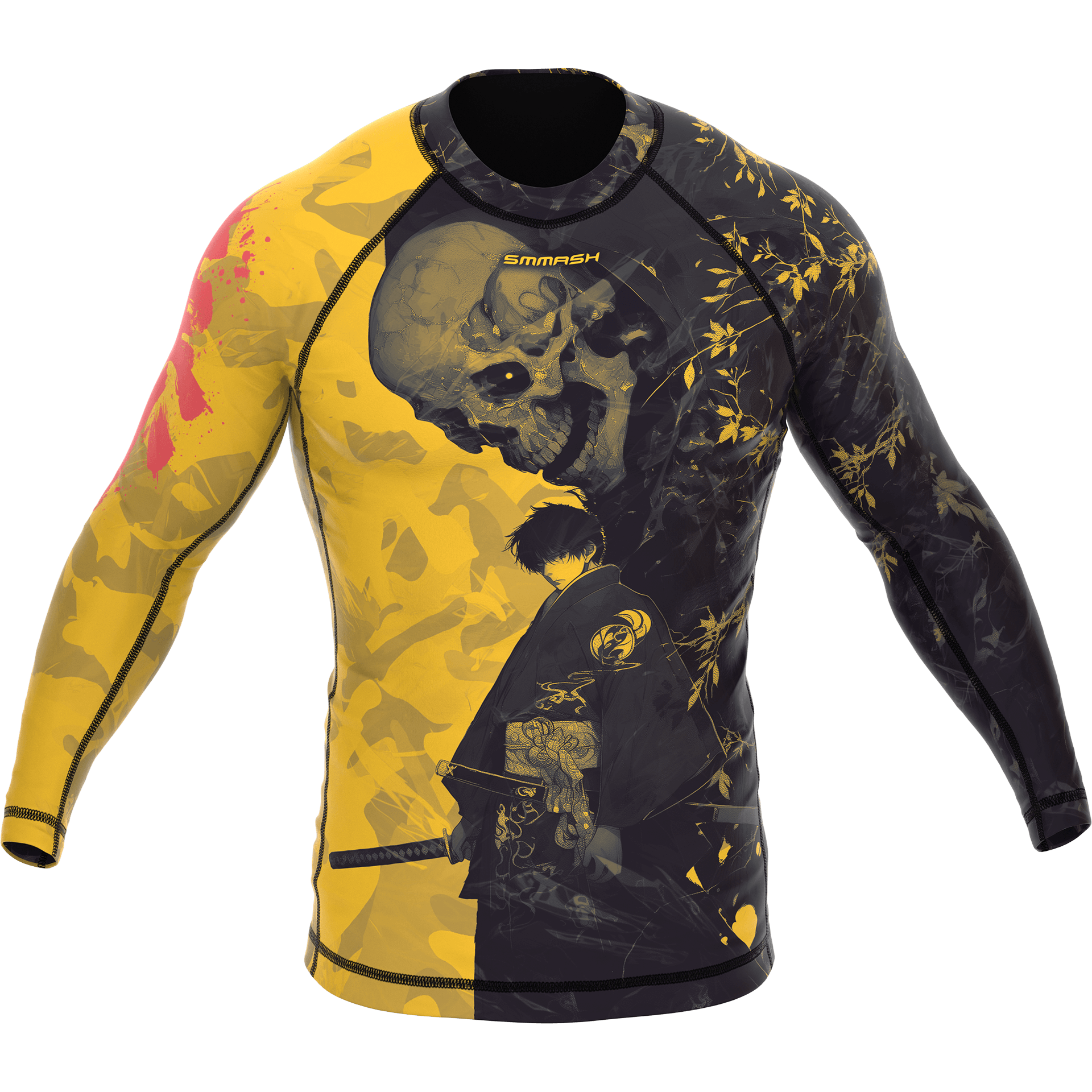 Rashguard męski z długim rękawem czarno-żółty z dynamiczną grafiką – SMMASH SHINU MADE