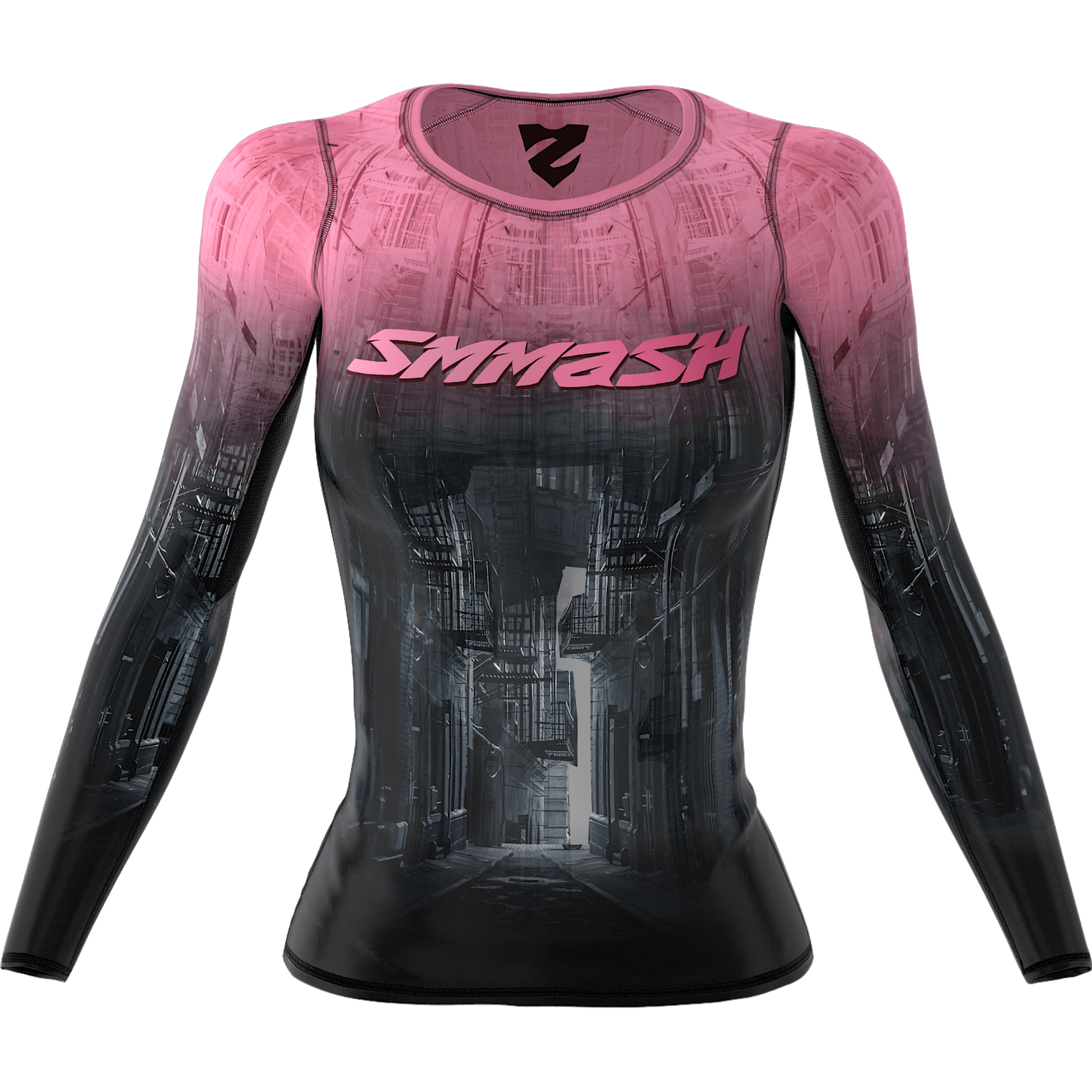 Damska koszulka kompresyjna – różowo-czarna miejski motyw - SMMASH  HARLEY SQUAD