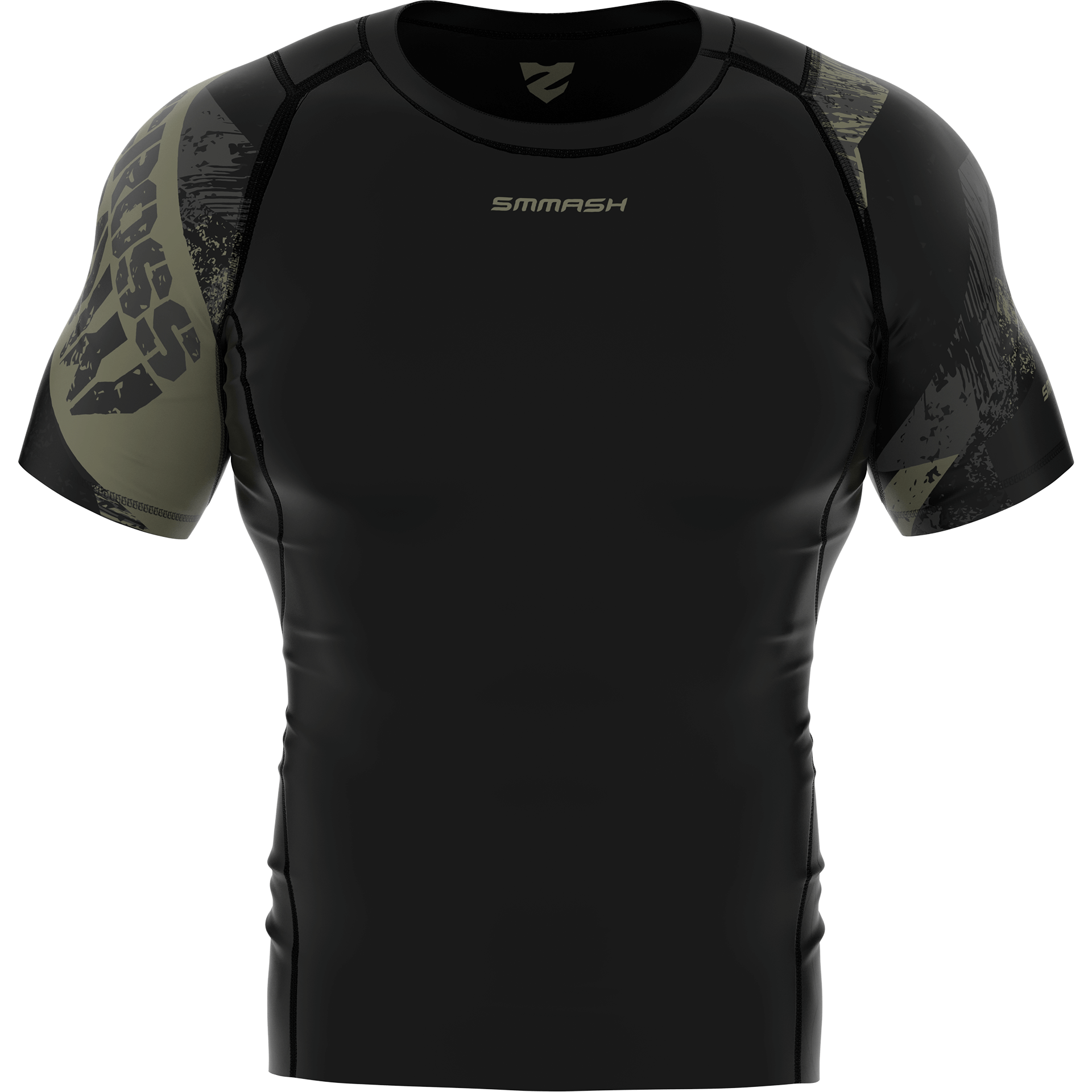 Koszulka kompresyjna męska krótki rękaw czarna khaki  - SMMASH RAW