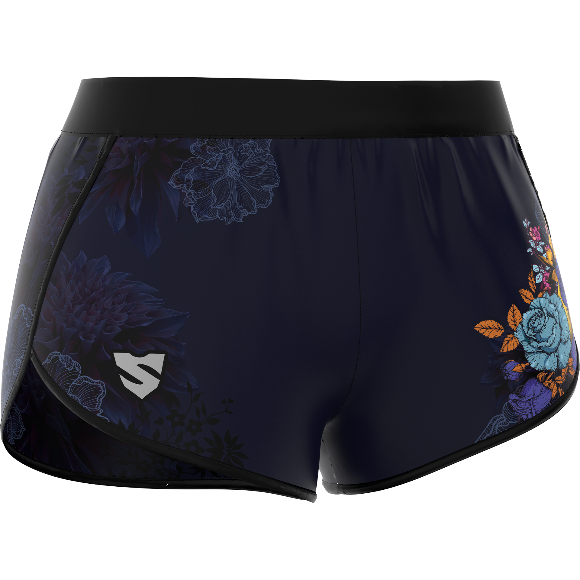 Damskie Spodenki Sportowe Cross Granatowe z Kolorowym motywem – SMMASH WILDFLOWERS