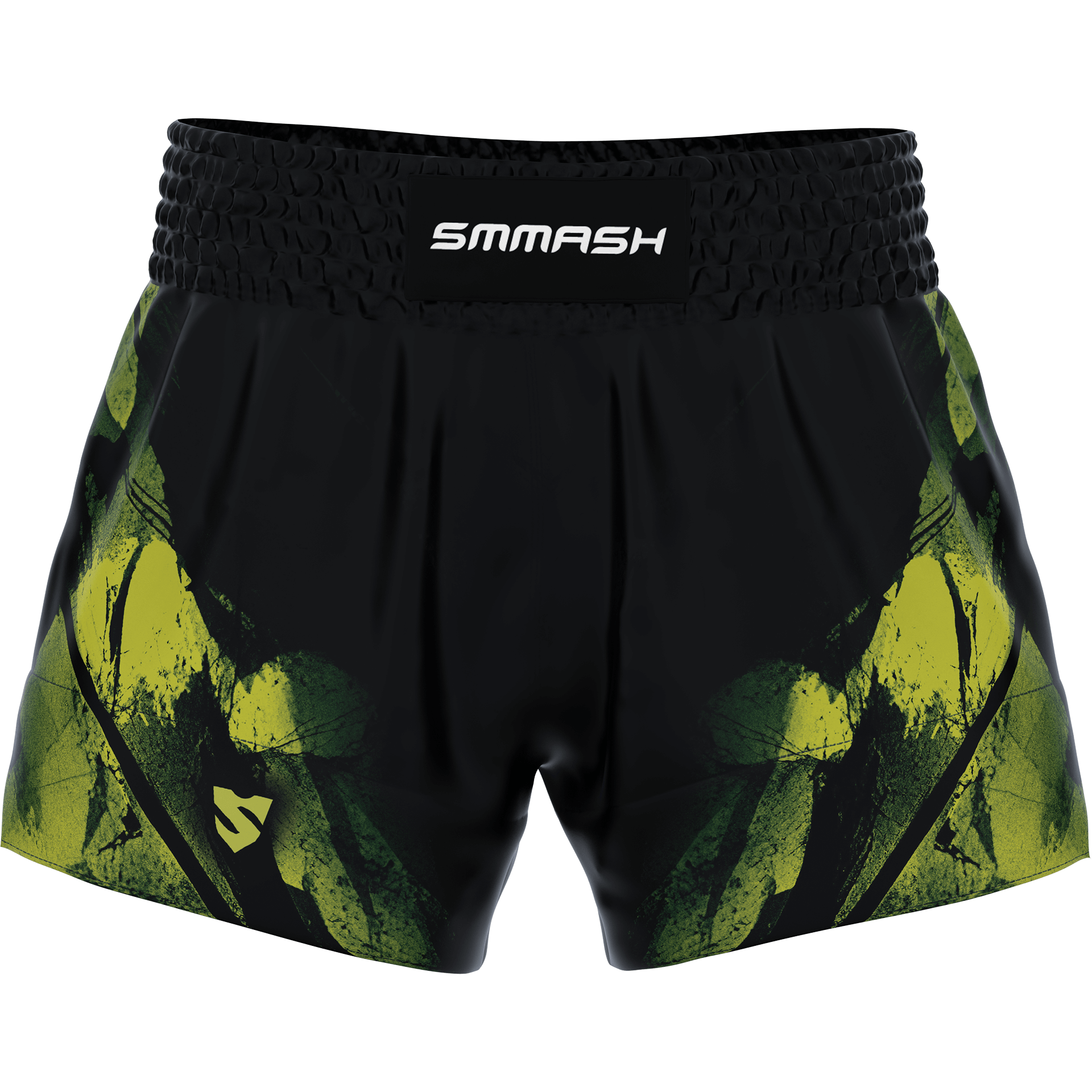 Spodenki MUAY THAI Czarne Z Zielono-żółtym Wzorem MTECH