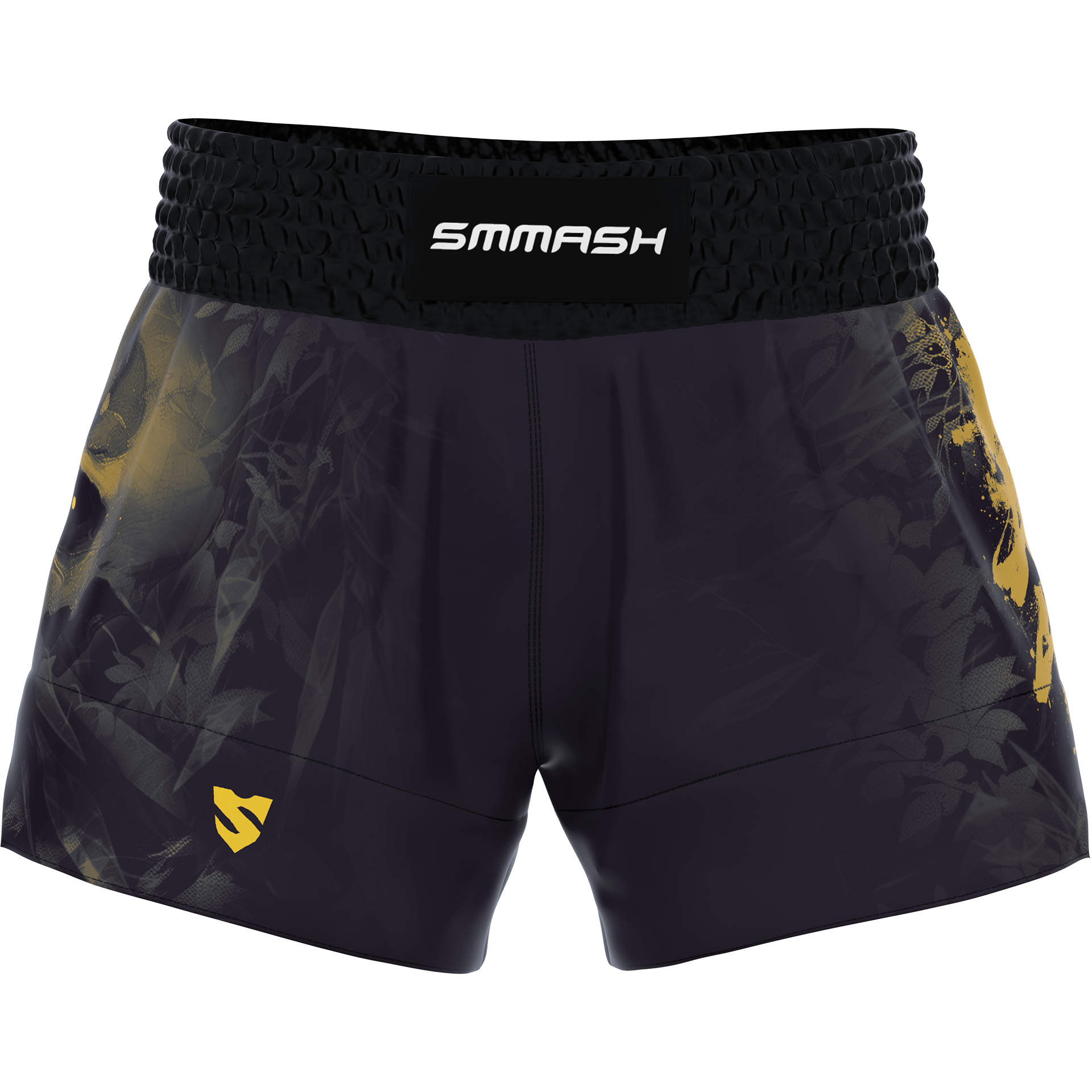 Spodenki Muay Thai SMMASH – Czarne z Żółtą Czaszką SHINU MADE