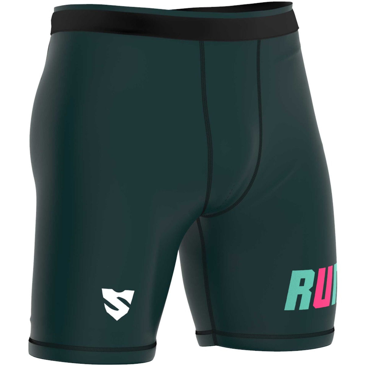 Krótkie Legginsy Męskie Do Biegania Z Napisem RUN RUN FLUO