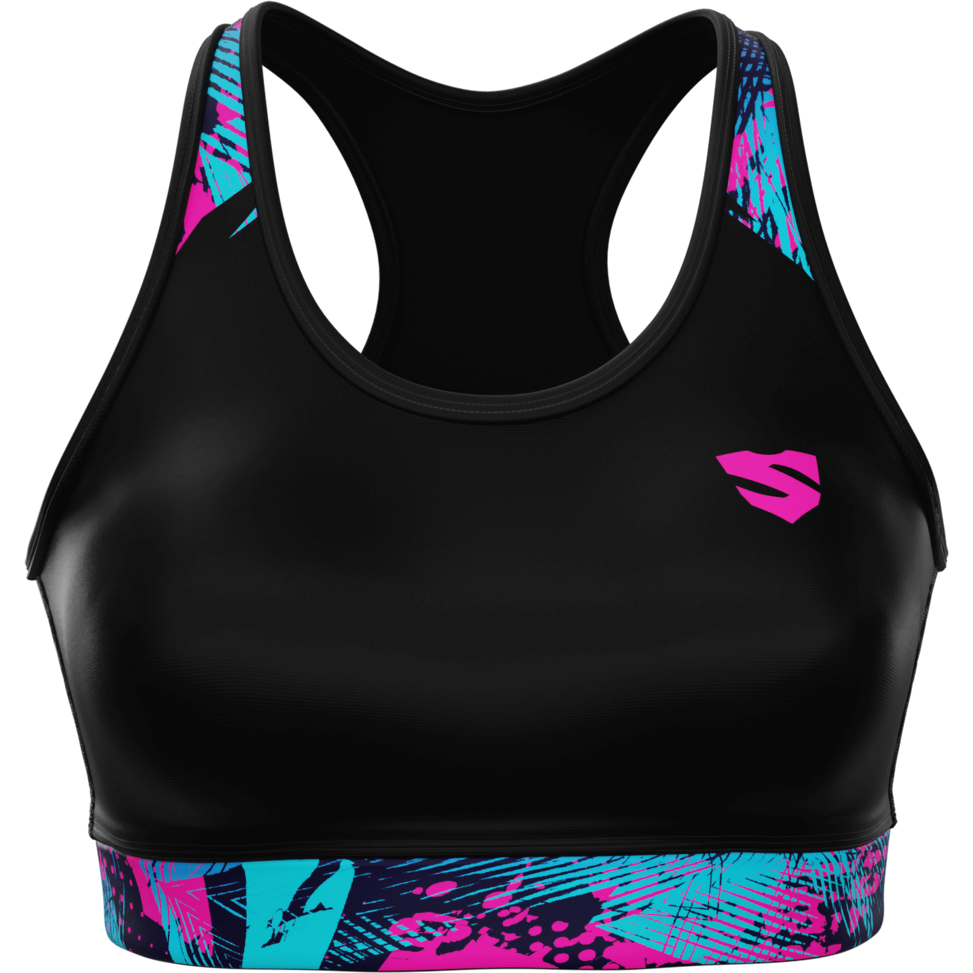 Damski top sportowy kompresyjny czarny z kolorowym pasem – SMMASH ILUMINA